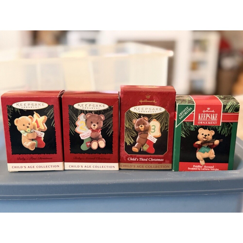 4 Hallmark Keepsake Bear Ornaments Lot Baby’s 1st 2nd Second Child's 3rd 90s